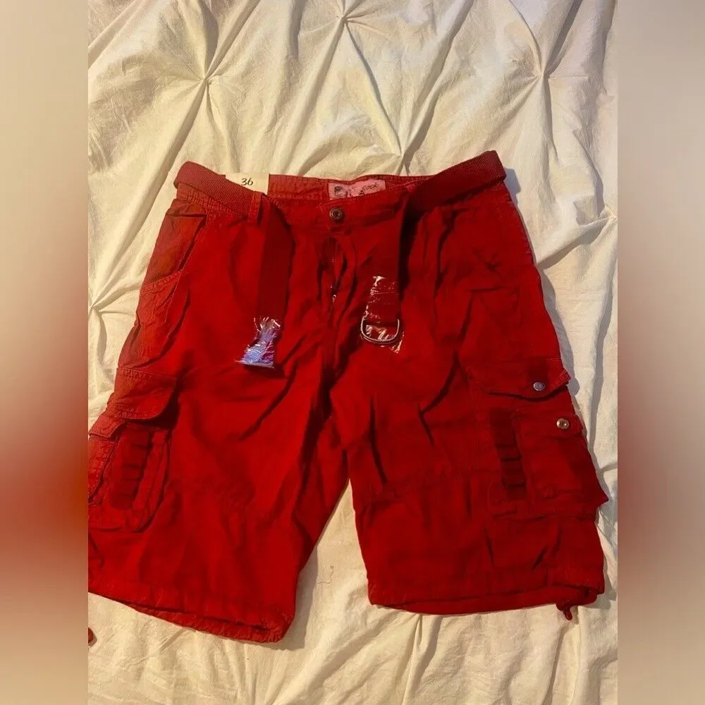 Brand new burgundy cargo shorts size 36 with belt